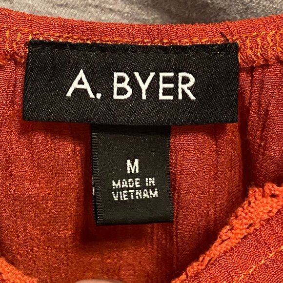 A. Byer Blouse Orange wide sleeves Polyester Stretch Size Large Embroidery - Picture 2 of 4